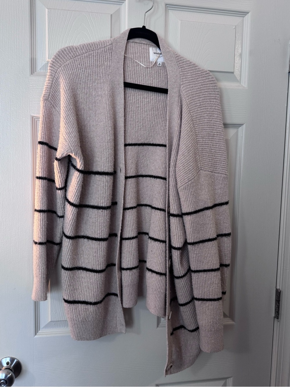 Open-Front Striped Cardigan Sweater - Light Beige